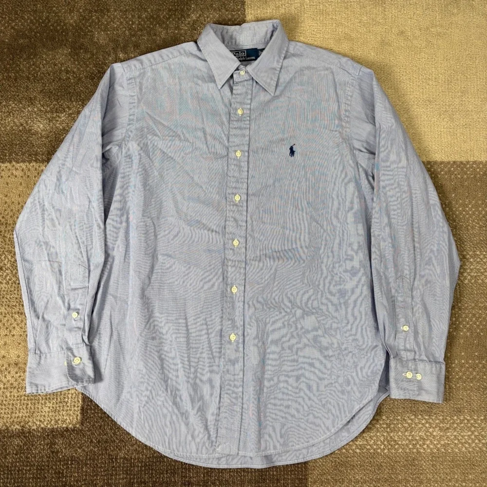 Polo Ralph Lauren Men Striped Button Down Shirt Classic Fit Size L 16 34/35 Blue